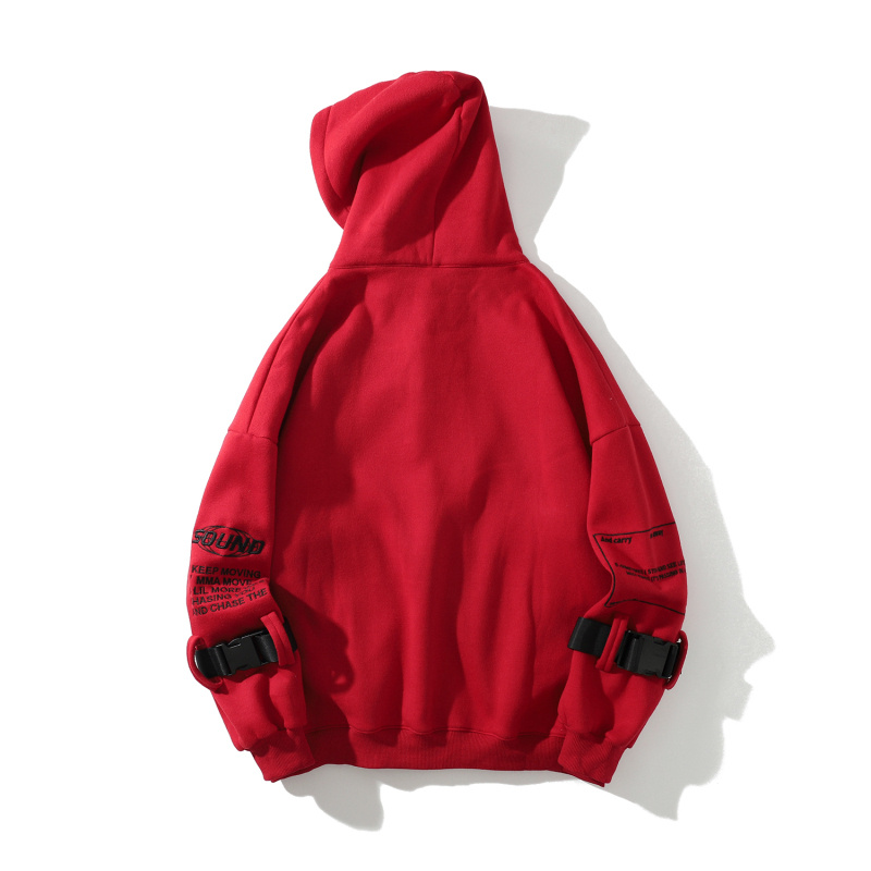 Red color hoodies for men and women with knit neckline