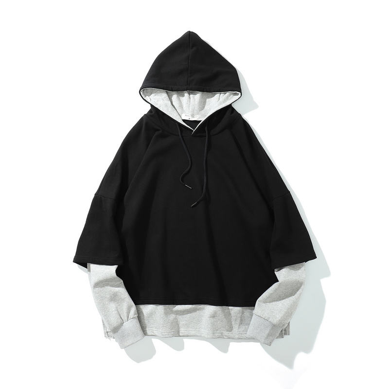 >Plain Gray-black simple False Two-Piece Hoodie