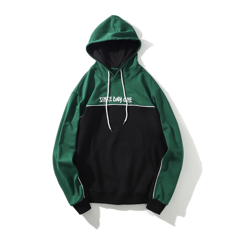 Green-black embroidery premium cotton hoody for young guys