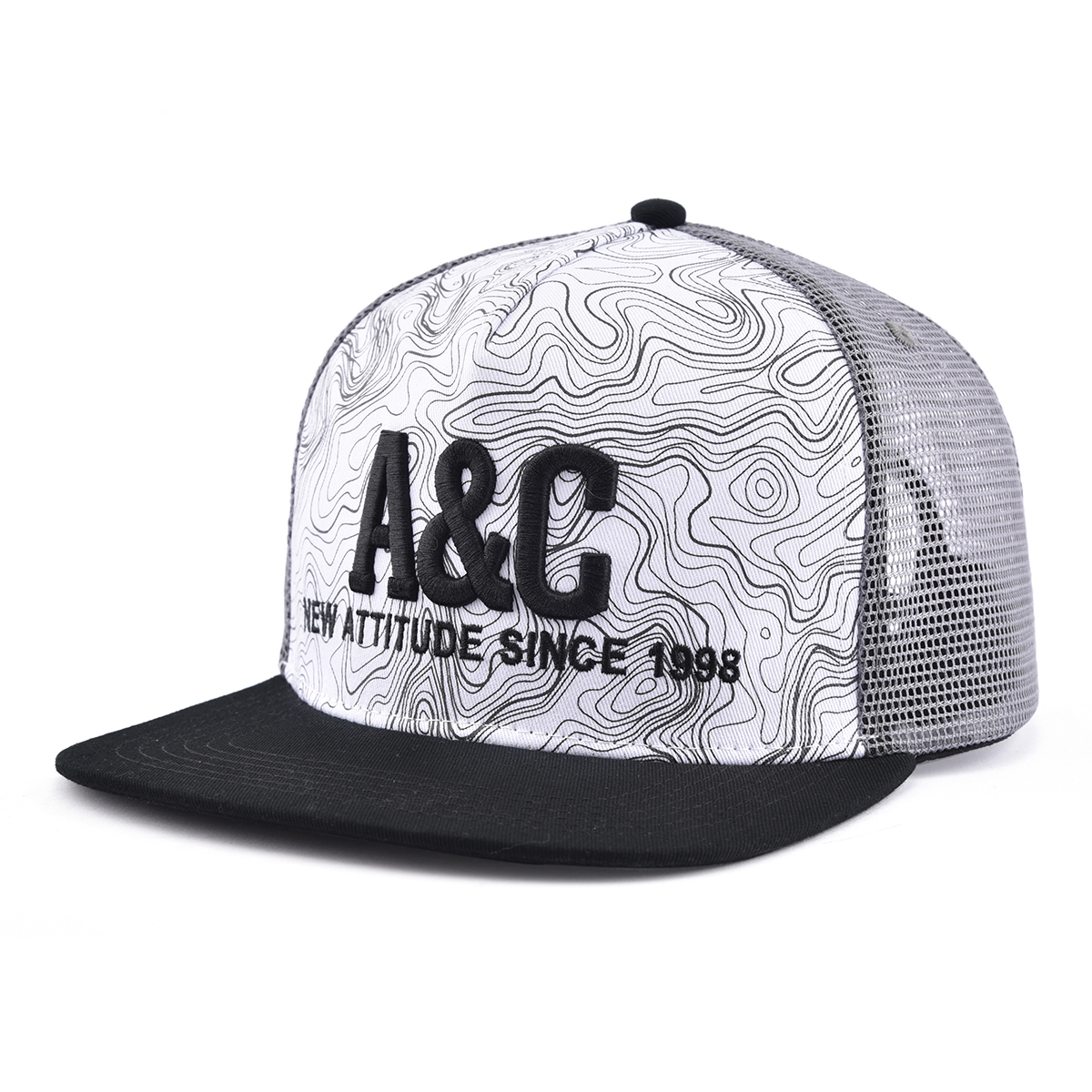 >AungCrown pattern print embroidery mesh trucker snapback cap