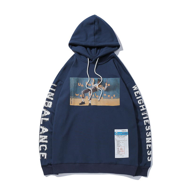 Men’s blue patterned long sleeve with graphics hoodies