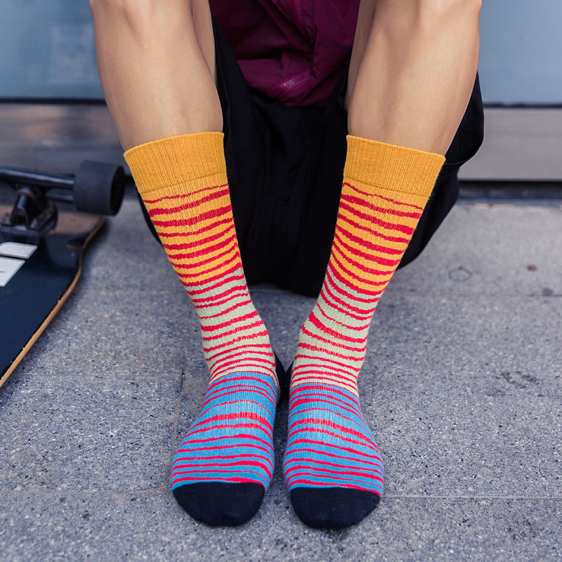 >Title: irregular striped colorful crew socks for men