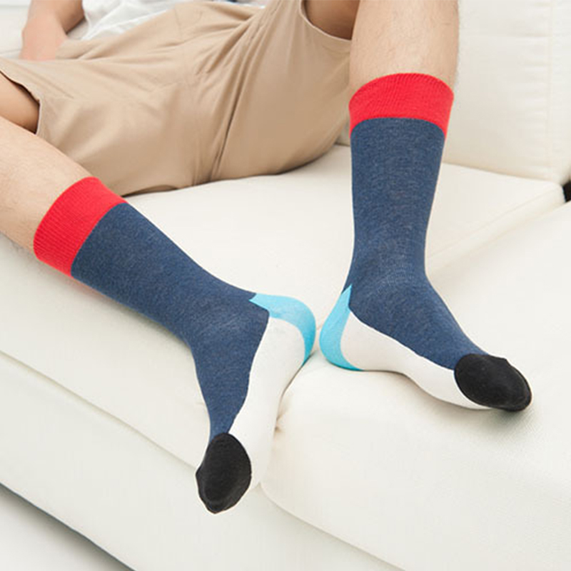 Different blocks contrast color blue cotton men’s socks