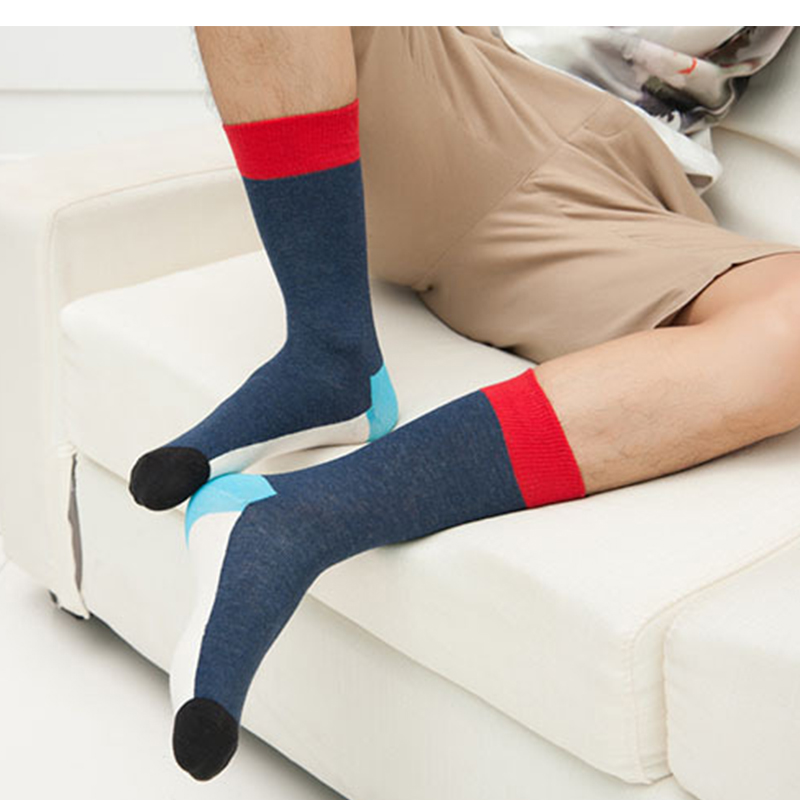 Different blocks contrast color blue cotton men’s socks