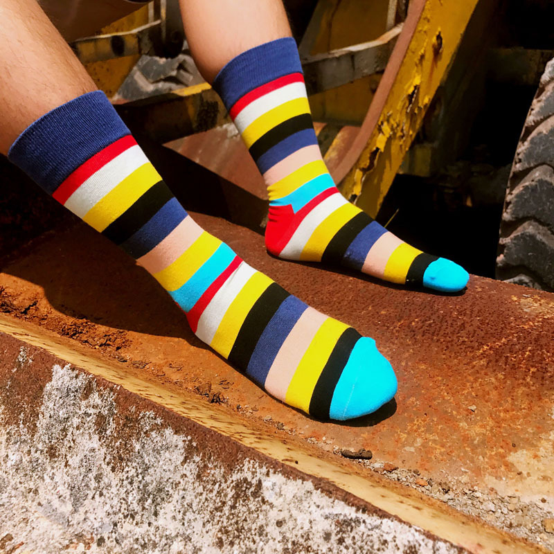 >irregular striped patterned rainbow color socks for men