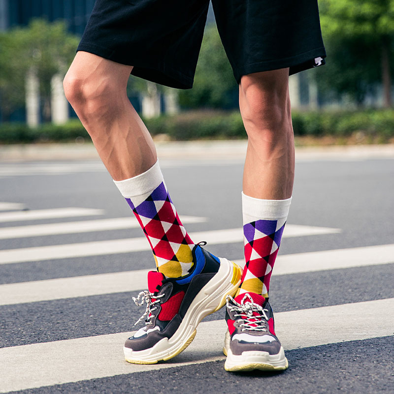 >Causal contrast color sport socks for men printed pattern