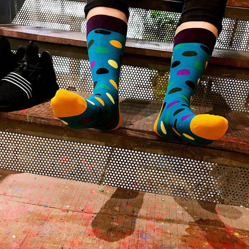 >Cotton Multi-coloured polka dot blue-yellow Crew Socks for men