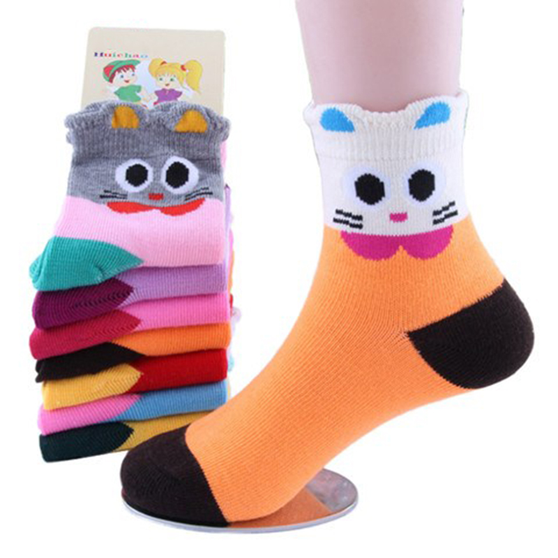 >Cute and funny baby girls’ warm cat socks