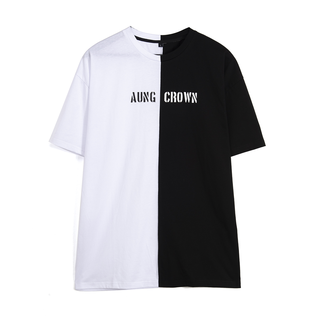 >Black and white stitching street style hip hop t shirt