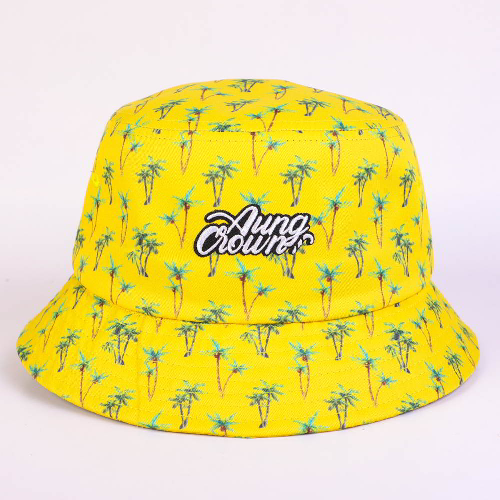 >aungcrown logo printed yellow bucket hats