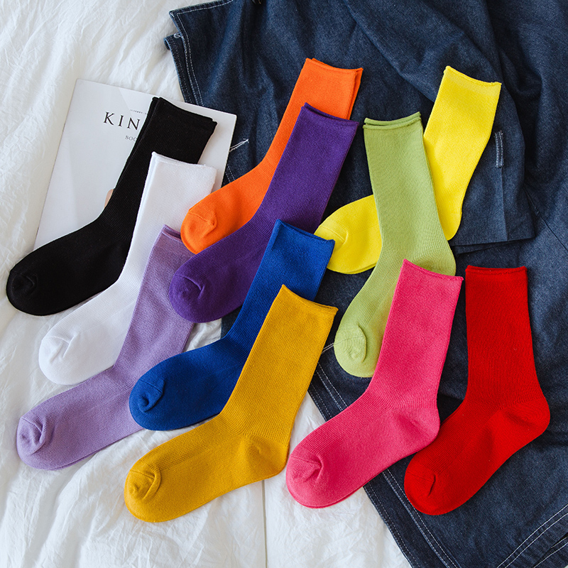 >Fashion plain bright color women’s athletic crew socks