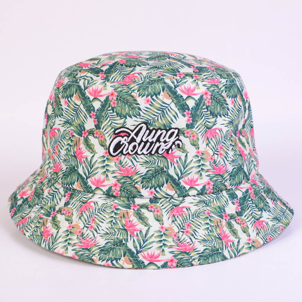 >aungcrown embroidery flower printing summer bucket hats