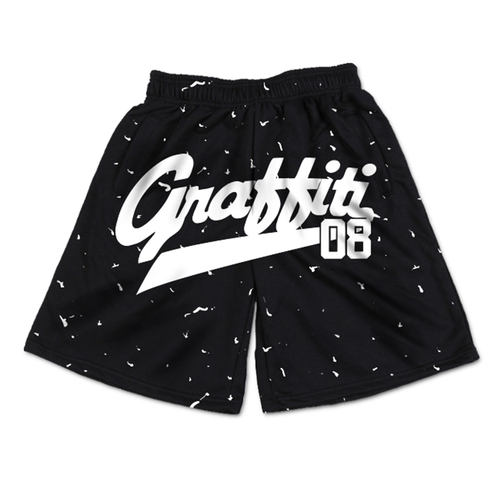 >men’s casual ink print brand athletic gym shorts