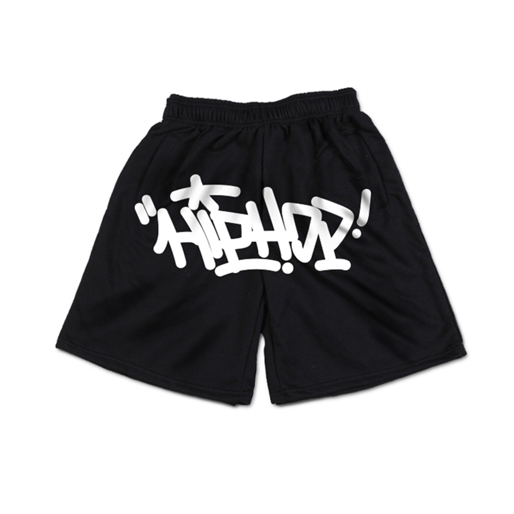 >Black and white cotton men’s athletic shorts with pockets