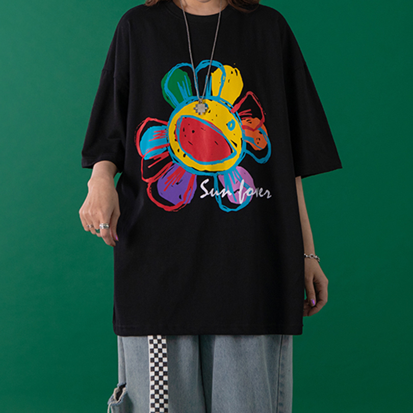 >women’s sun flower graphic printed oversized t shirt