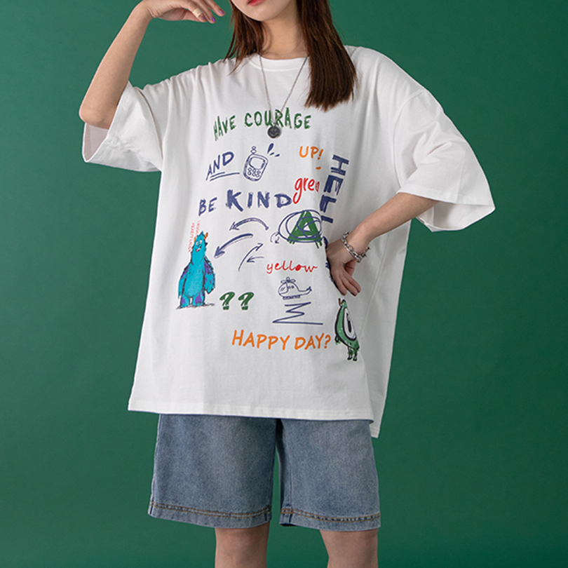 women’s novelty graphic printed oversized streetwear half sleeve t shirt