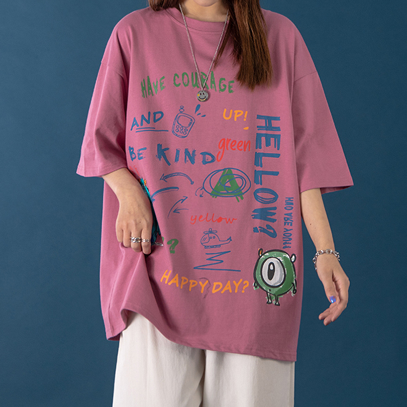 women’s novelty graphic printed oversized streetwear half sleeve t shirt