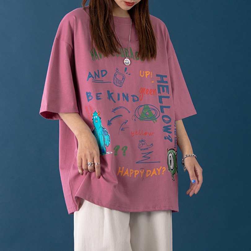 women’s novelty graphic printed oversized streetwear half sleeve t shirt