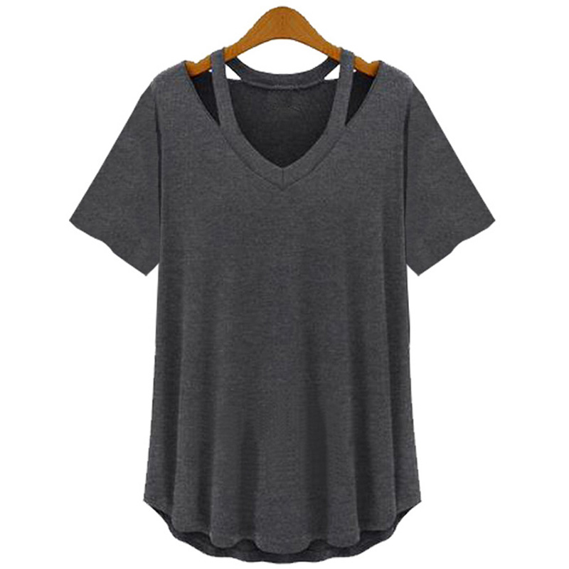 women’s casual round neck sexy cold shoulder t shirt