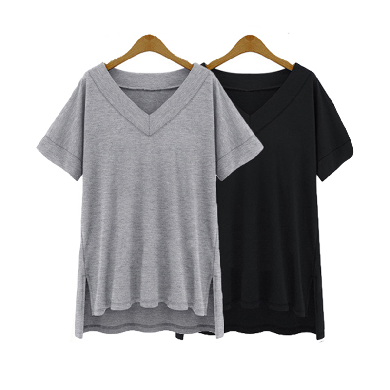 women’s casual loose v neck plain t shirt