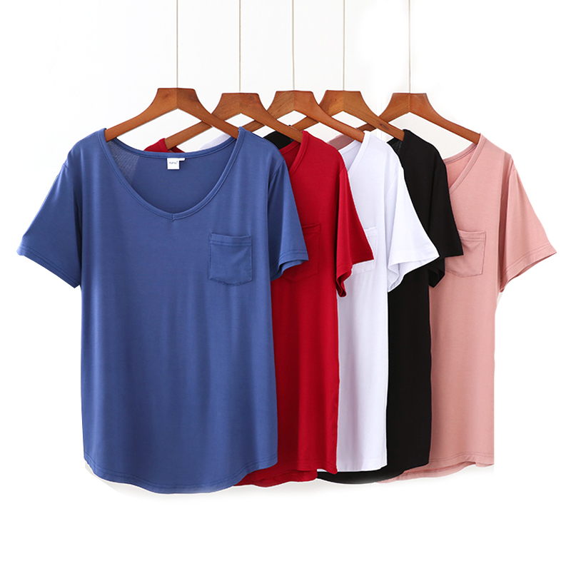 >women’s plain loose curved hem t shirt with pocket