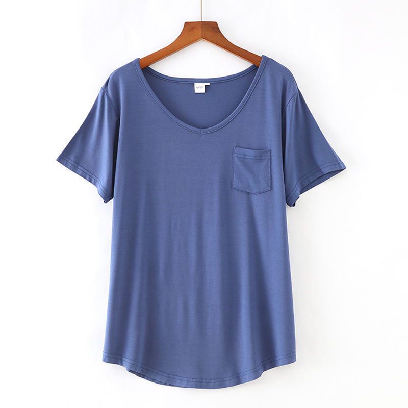 women’s plain loose curved hem t shirt with pocket