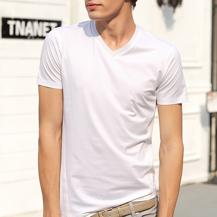 Men’s soft stretch solid color short sleeve v neck t shirt