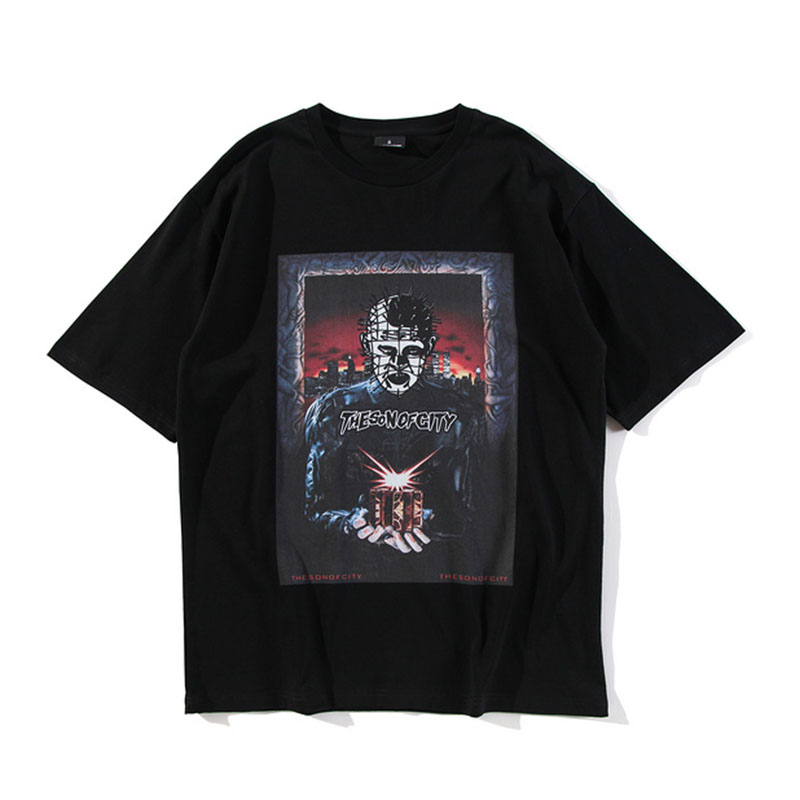 >Men’s punk rock graphic loose jersey t shirt