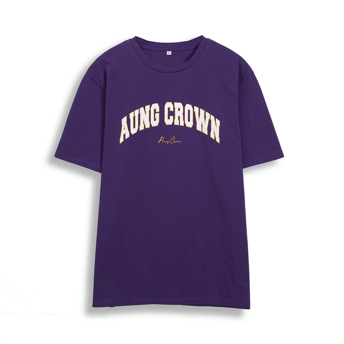 >Aung Crown simple color and logo design crewneck short shirt