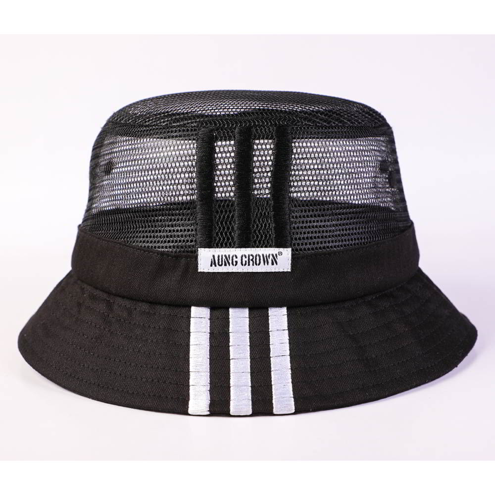 >aungcrown logo summer black mesh bucket hats