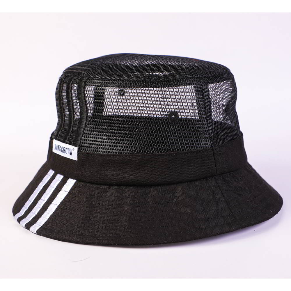 aungcrown logo summer black mesh bucket hats