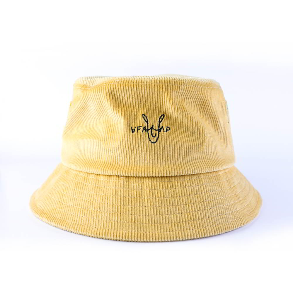 >plain logo yellow corduroy bucket hats