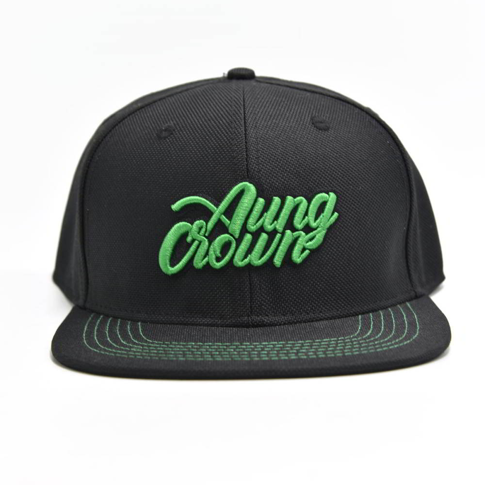 >aungcrown embroidery logo black snapback caps custom