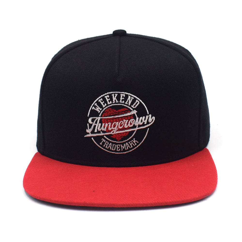 >5 panels flat embroidery two color snapback caps