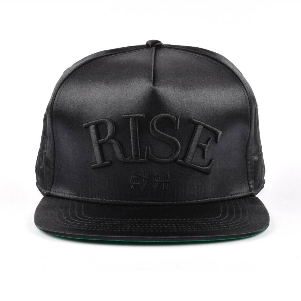 >5 panels black satin 3d embroidery snapback hats