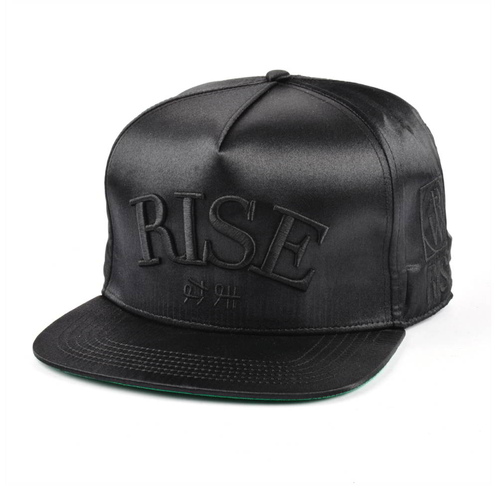 5 panels black satin 3d embroidery snapback hats