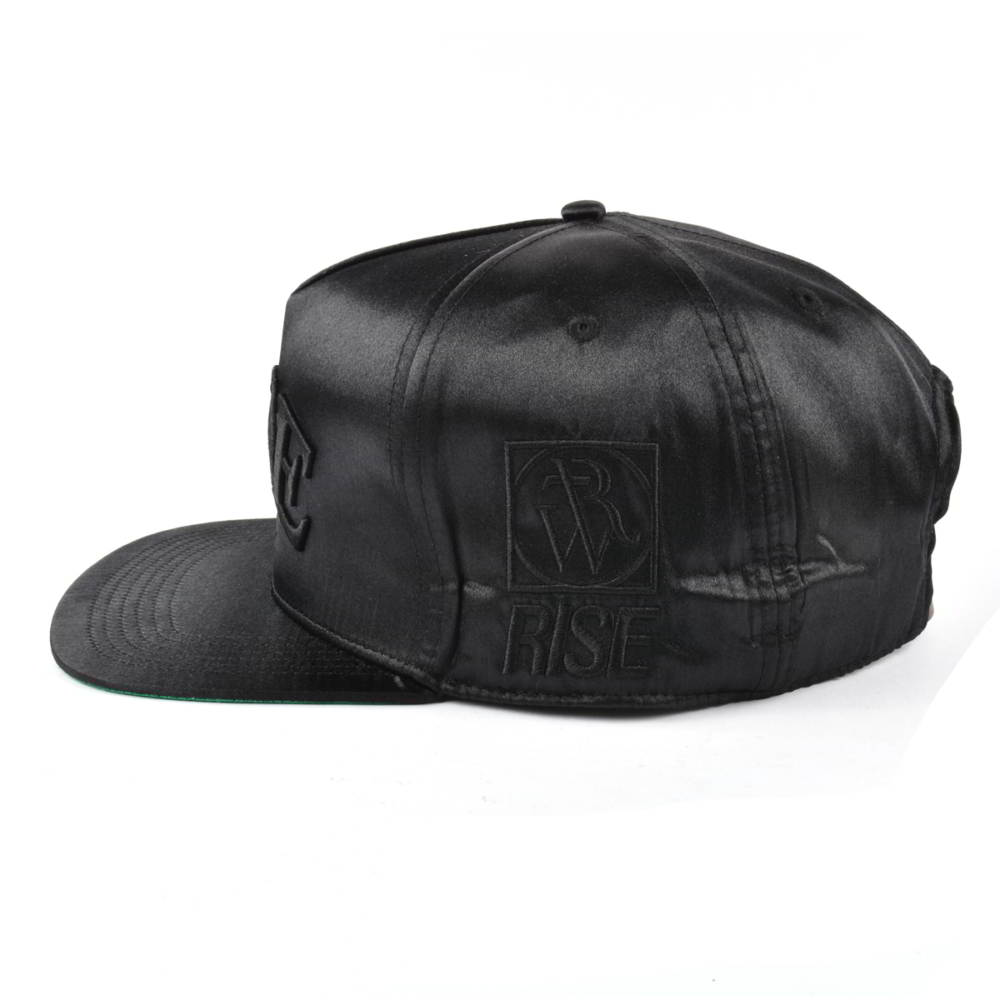 5 panels black satin 3d embroidery snapback hats