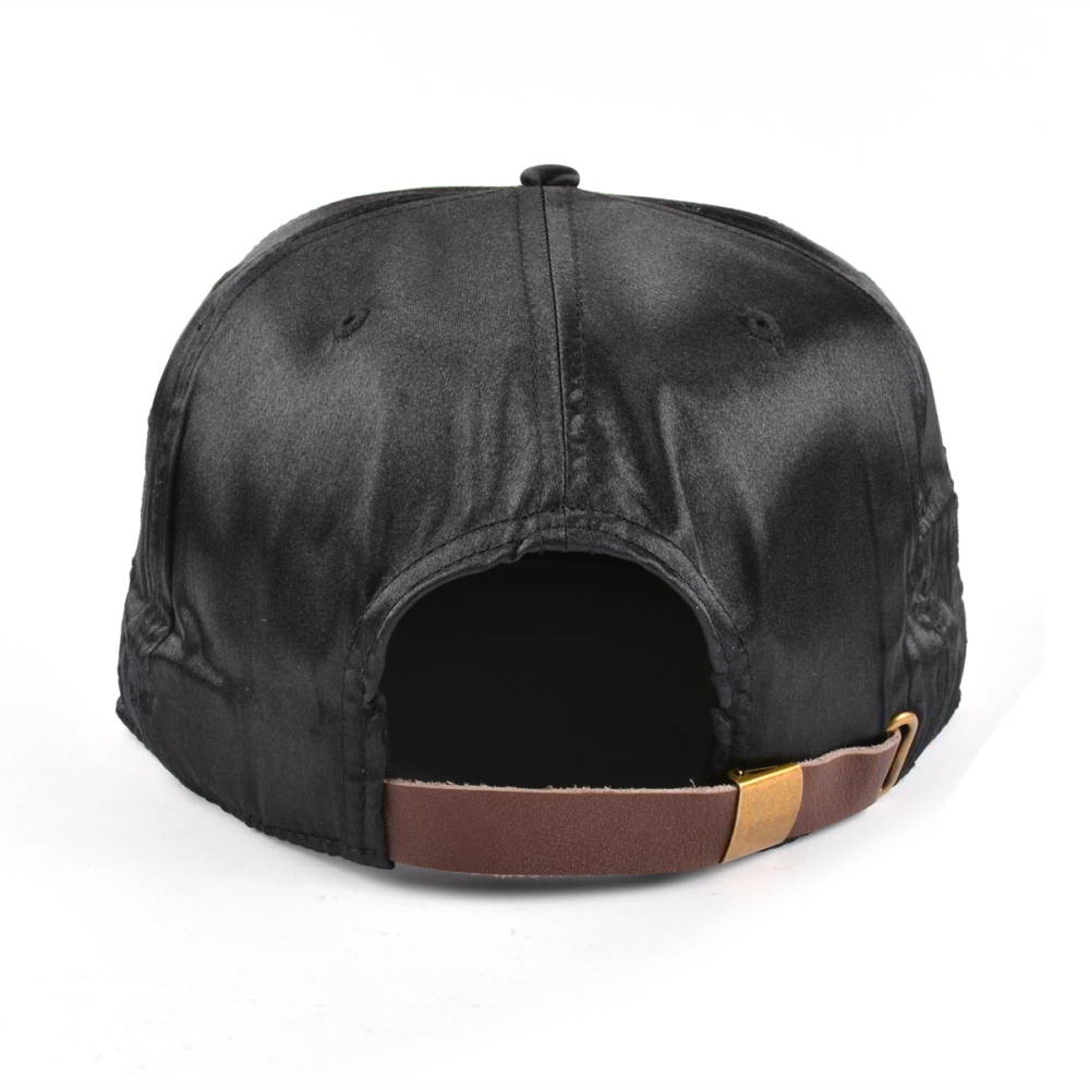 5 panels black satin 3d embroidery snapback hats