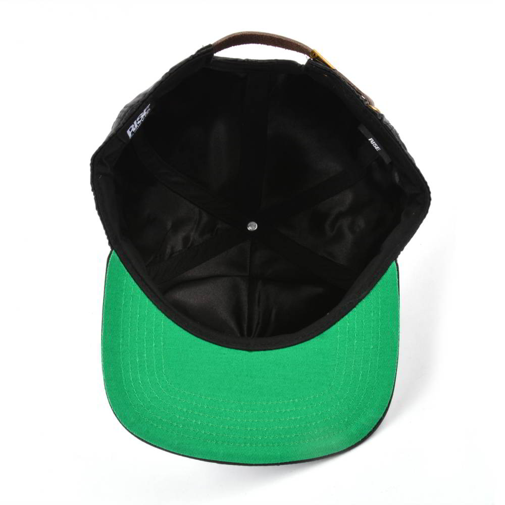 5 panels black satin 3d embroidery snapback hats