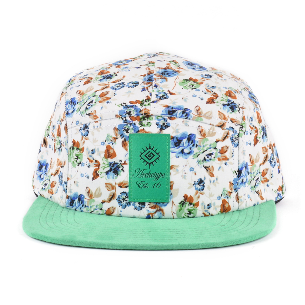 >suede brim printing 5 panels caps design logo