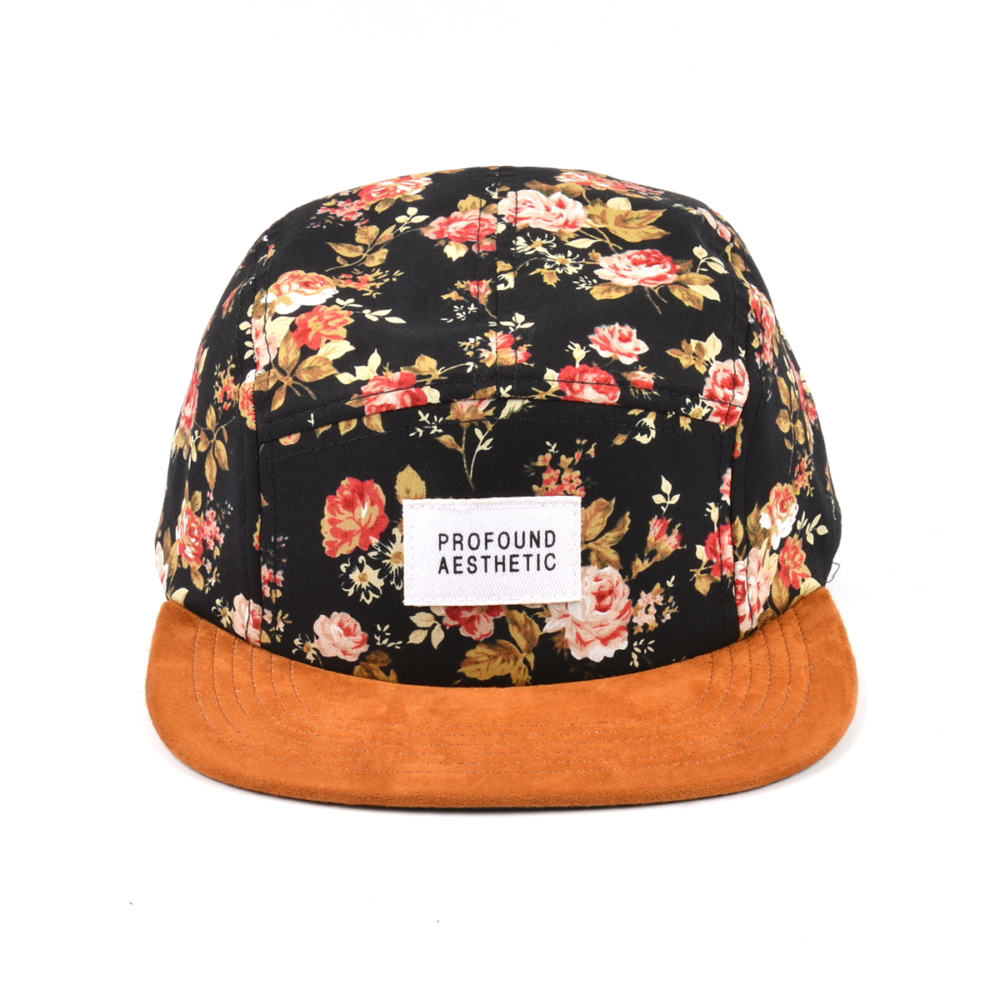 suede brim printing 5 panels caps china custom