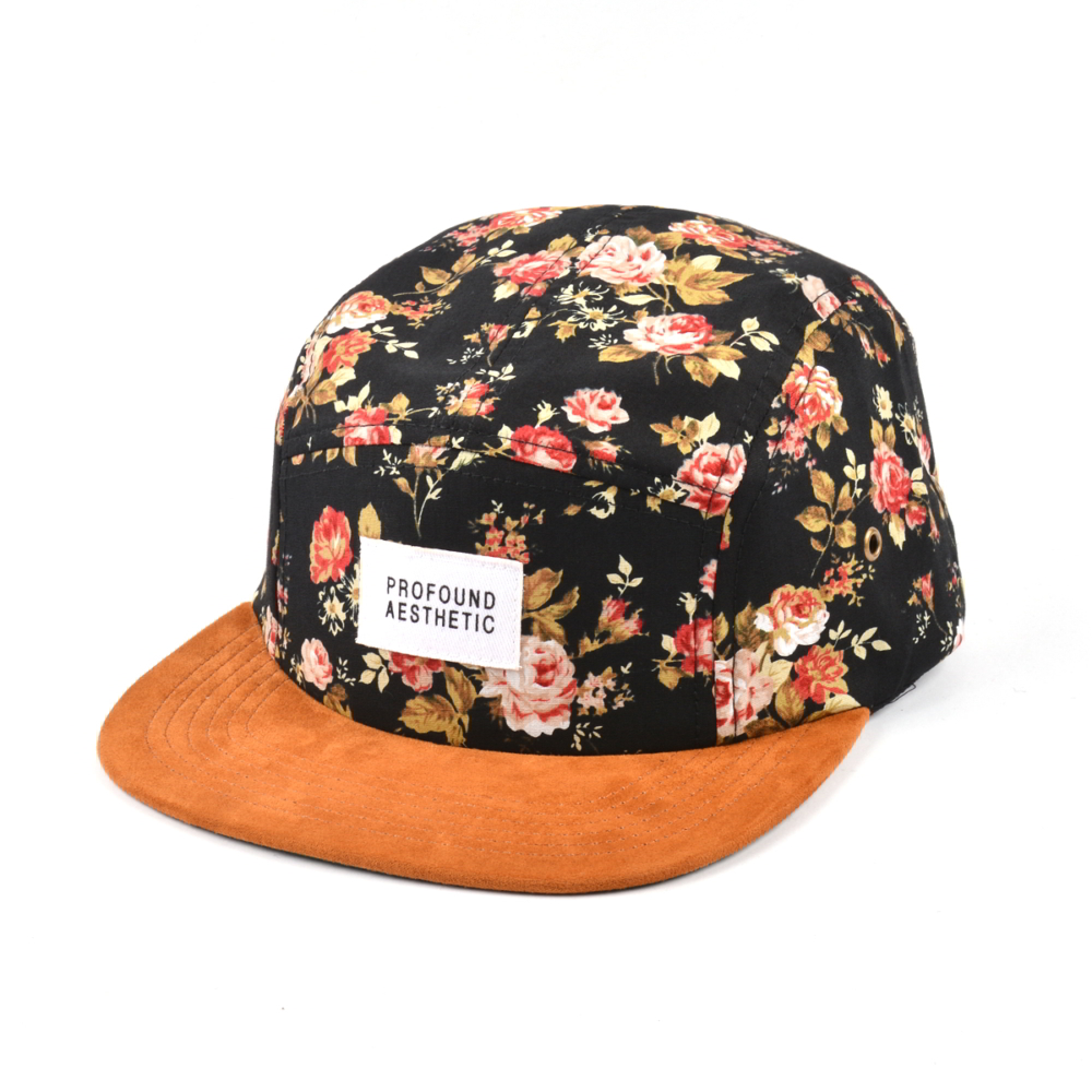 suede brim printing 5 panels caps china custom