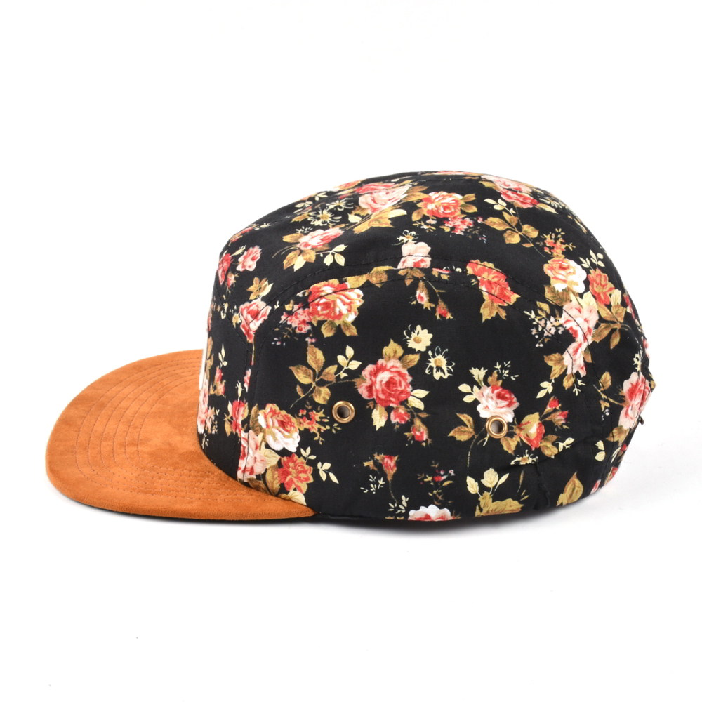 suede brim printing 5 panels caps china custom