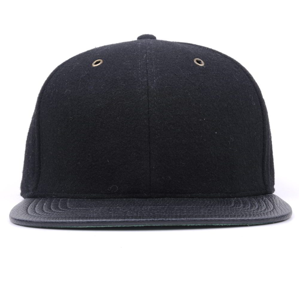 custom black metal wool leather brim snapback caps