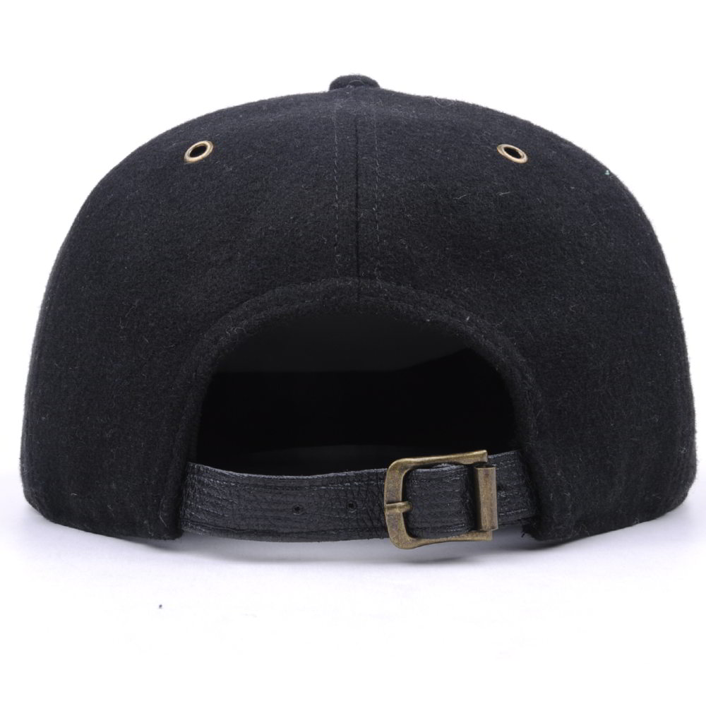 custom black metal wool leather brim snapback caps