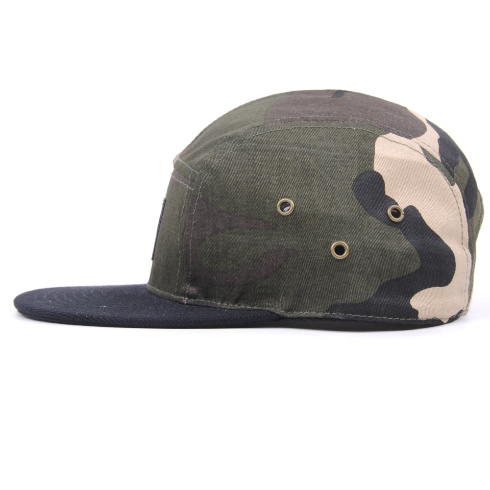 plain woven patch camo 5 panels caps