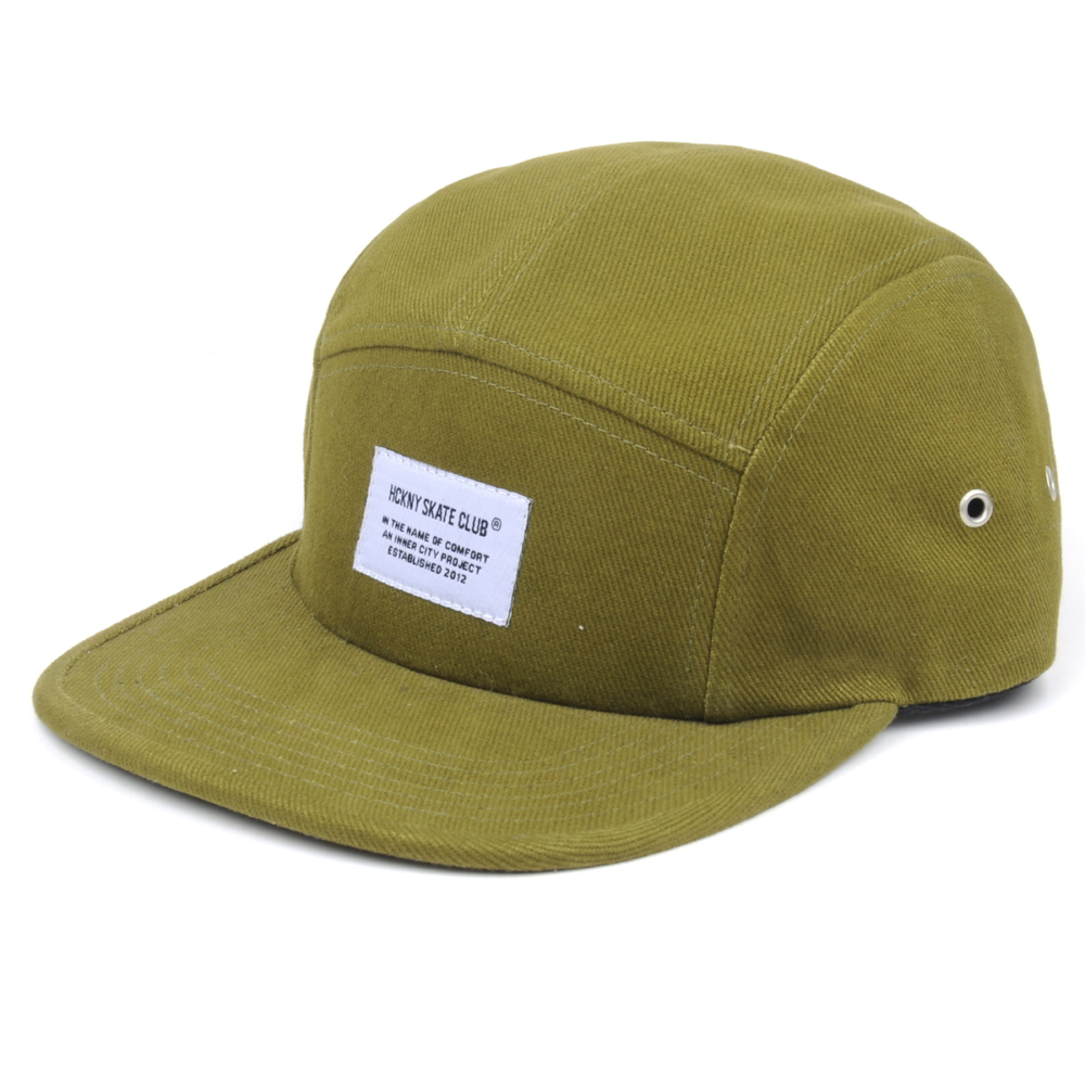 plain woven label flat brim 5 panels cap