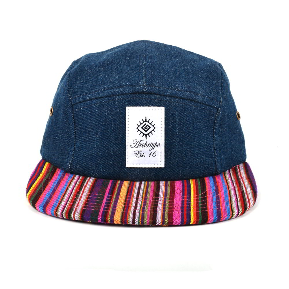 >custom printing brim woven label 5 panels hat