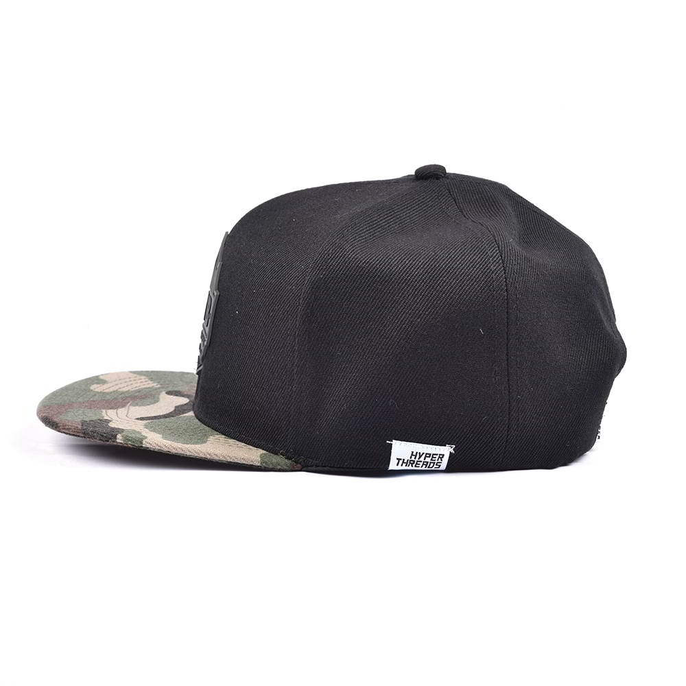 rubber patch camo brim black snapback hats