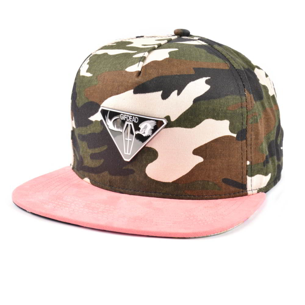 5 panels metal patch suede brim snapback caps